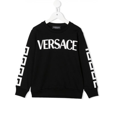 Versace Kids' Black Cotton Sweatshirt In Nero+bianco