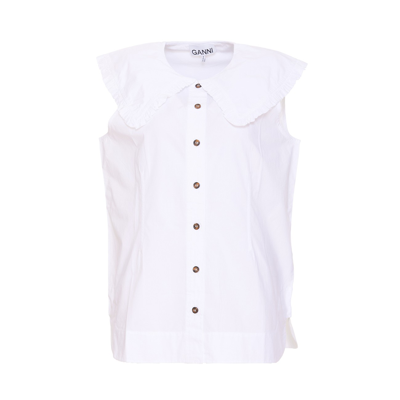 Ganni Organic Cotton Sleeveless Shirt In White