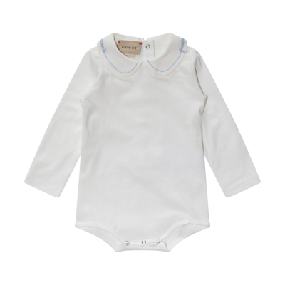 Gucci Babies' Bodysuit For Boy In White/light Blue