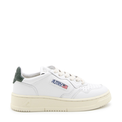 Autry White And Green Leather Medalist Trainers In White Green