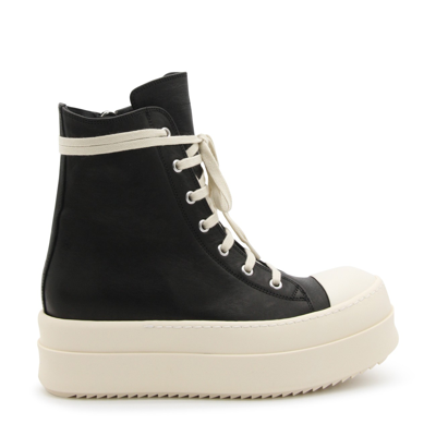 Rick Owens Milk And Black Leather Lace Up Flatform Trainers In Black/milk