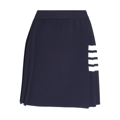 Thom Browne Navy Blue And White Viscose Blend Skirt