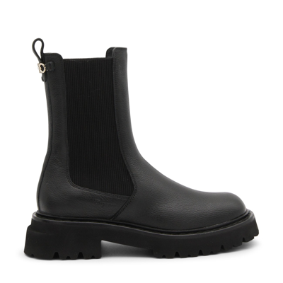 Ferragamo Double Gancini Leather Chelsea Boots In Black