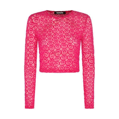 Barrow Rose Violet Stretch All Over Logo Top In Pink