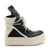 RICK OWENS BLACK AND WHITE LEATHER MEGA BUMPER GEOBASKET SNEAKERS
