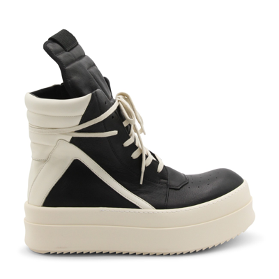 Rick Owens Black And White Leather Mega Bumper Geobasket Sneakers In Black White