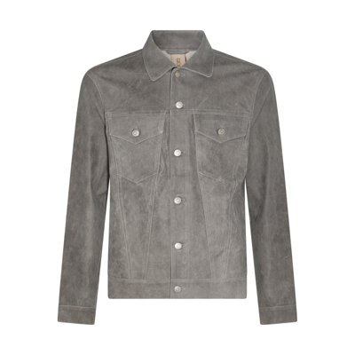 Giorgio Brato Grey Leather Jacket In <p>grey Leather Jacket From  Featuring Classic Collar, Front Button Fastening, Silver-t