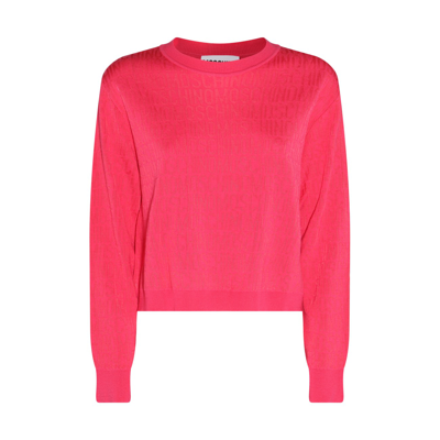 Moschino Logo Jacquard Knit Wool Blend Sweater In Pink