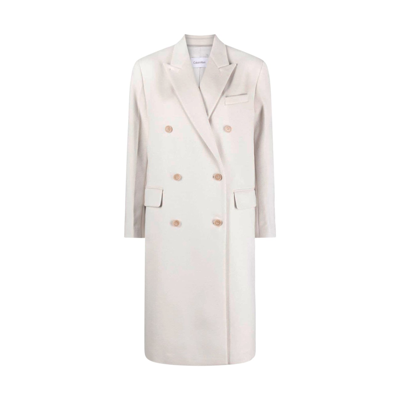 Calvin Klein Double-breasted Wool-blend Coat In White