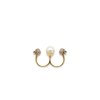 ALEXANDER MCQUEEN PEARL AND BRASS SKULL DOUBLE RING