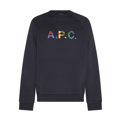 Apc Navy Cotton Logo Sweatshirt
