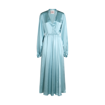 Cri.da Crida Light Blue Satin Matera Long Dress In <p>light Blue Satin Matera Long Dress From Crida Featuring Long Length, Long Sleeves, V Neck, Elasti