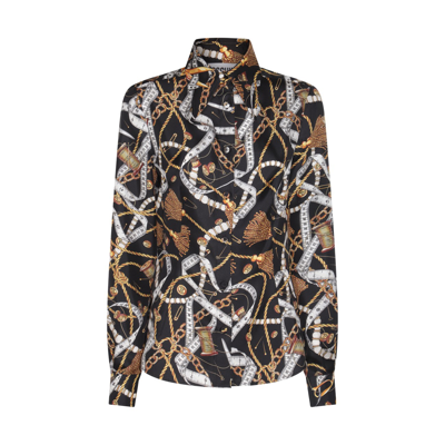 Moschino Bridle-print Silk Shirt In Black