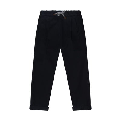 Brunello Cucinelli Kids' Cotton Blend Trousers In Navy