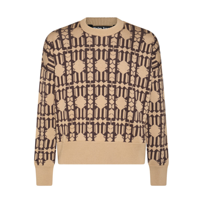 PALM ANGELS BEIGE AND BROWN COTTON-WOOL BLEND JUMPER