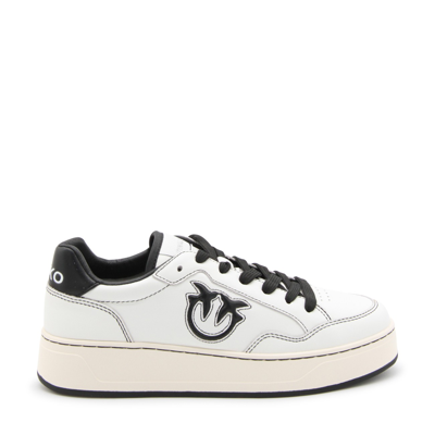 Pinko Love Birds Leather Trainers In Off White/black