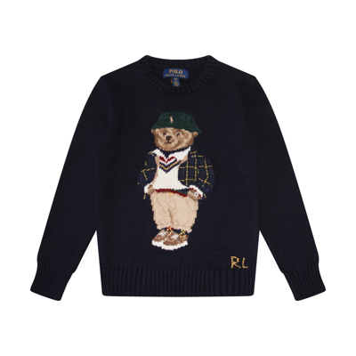 Polo Ralph Lauren Polo Bear Embroidered Cotton Sweater In Navy