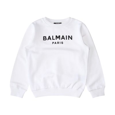 Balmain Logo-print Cotton Sweatshirt In Weiss