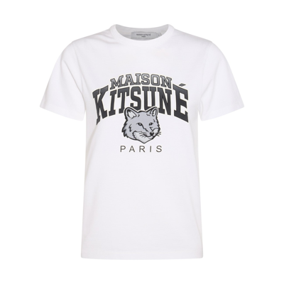 MAISON KITSUNÉ WHITE COTTON CAMPUS FOX T-SHIRT