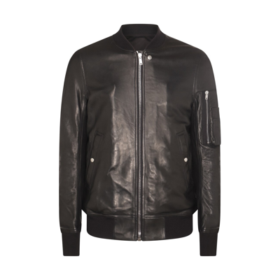 Rick Owens Leather Bomber Jacket In Black