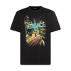 VERSACE BLACK AND MULTICOLOUR COTTON PRINTED T-SHIRT