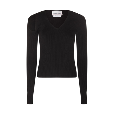 ALEXANDER MCQUEEN BLACK WOOL BLEND JUMPER