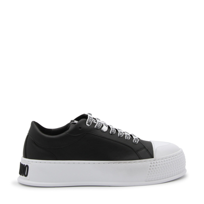 Moschino Black And White Faux Leather Trainers