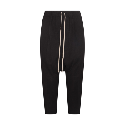 Rick Owens Black Virgin Wool Drawstring Long Cropped Pants