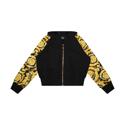 Versace Black And Gold Cotton Baroque Sweatshirt In Black/gold