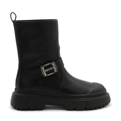 Hogan Black Black H619 Leather Biker Boots