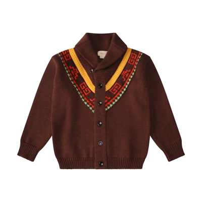 Gucci Kids' Brown Wool Jacquard Cardigan