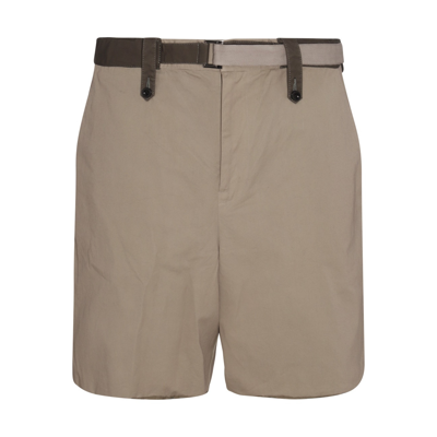 Sacai Khaki Cotton Shorts In Brown