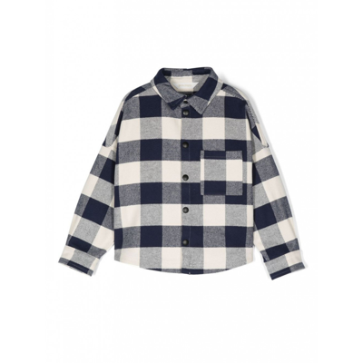 Palm Angels Kids' Check-print Flannel Overshirt In Blue