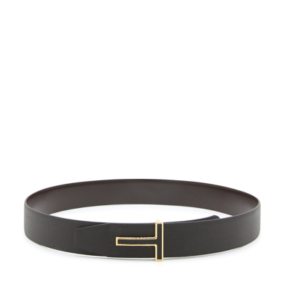 Tom Ford Brown Leather Reversible T Belt
