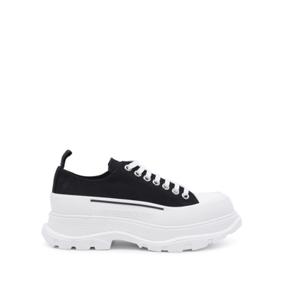 ALEXANDER MCQUEEN BLACK CANVAS TREAD SLICK SNEAKERS