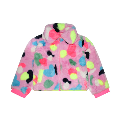 Billieblush Multicolour Faux Fur Abstract Print Down Jacket In Rosa