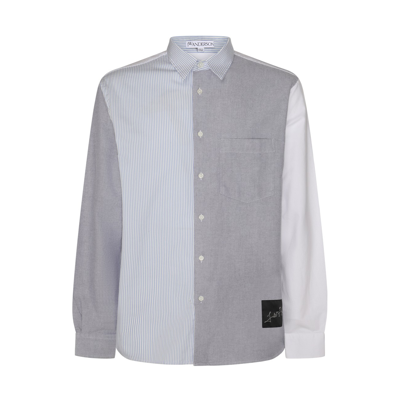 Jw Anderson Light Blue And Grey Cotton Shirt In Light Blue/grey