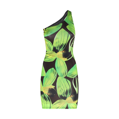 Louisa Ballou One-shoulder Printed Stretch-jersey Mini Dress In Green