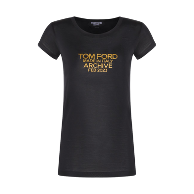 TOM FORD BLACK AND GOLD SILK T-SHIRT