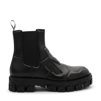 Versace Greca Portico Leather Boots - Men's - Fabric/calf Leather/calf Leatherrubber In Black