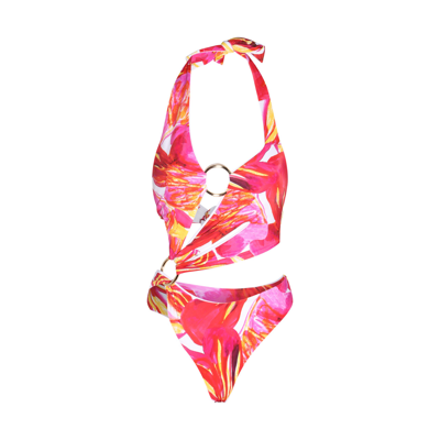 Louisa Ballou Hot Pink One Piece Beachwear In Multi Pink