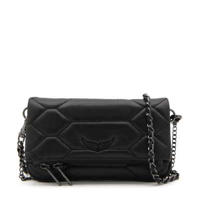 Zadig & Voltaire Black Leather Pochette Nano Cuir Matelasse' Shoulder Bag In Noir