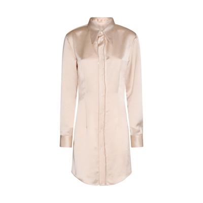 Mm6 Maison Margiela Satin Long-sleeve Shirt Dress In Ivory