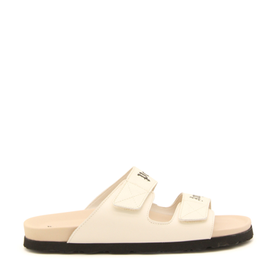 Palm Angels Logo Leather Sandals In Beige