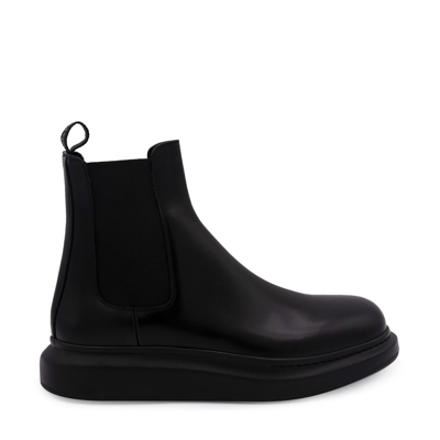 Alexander Mcqueen Black Leather Hybrid Chelsea Boots In Black/black/black