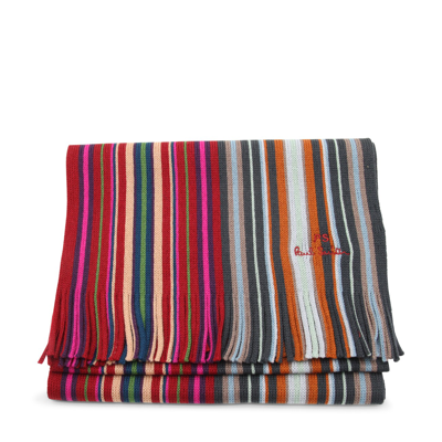 Ps By Paul Smith Spectrum Stripe Wool Scarf In Red