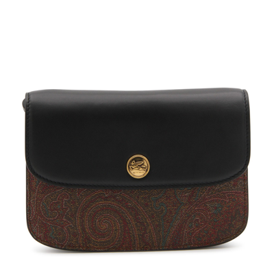 Etro Black And Multicolour Leather Essential Crossbody Bag In Brown