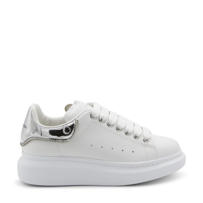 Alexander Mcqueen White Leather And Silver Metal Oversize Sneakers In White/silver