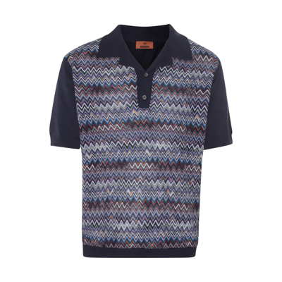 Missoni Navy And Multicolor Cotton Polo Shirt In Navy Base