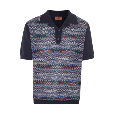 Missoni Navy And Multicolor Cotton Polo Shirt In Dark Blue